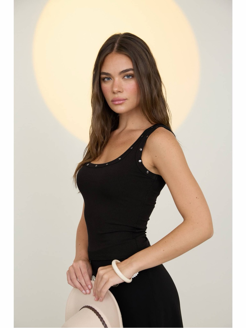 Ribbed Black Stud-Accent Camisole